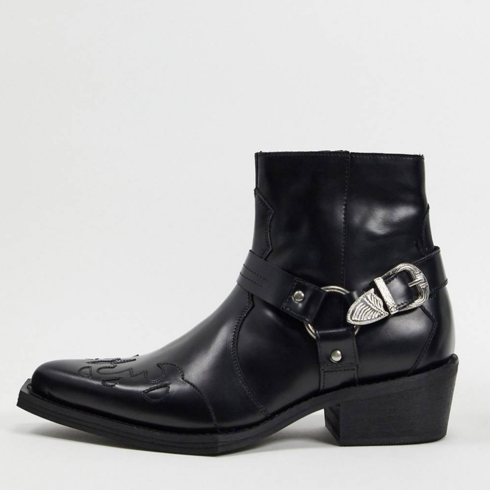 ASOS Black Leather Western Boots with Cuban Heel NWT